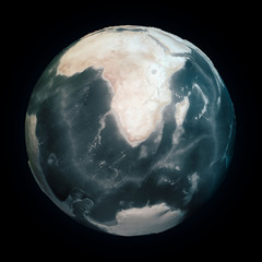 Drought in the world, dry planet earth. Climate change land without water. Seabed bathymetry with reliefs. Global warming. Physical world. 3d rendering. Elements of this image are furnished by Nasa