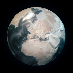 Drought in the world, dry planet earth. Climate change land without water. Seabed bathymetry with reliefs. Global warming. Physical world. 3d rendering. Elements of this image are furnished by Nasa