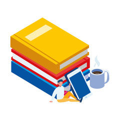 text book with smartphone and minipeople