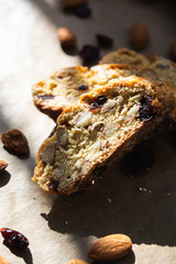 Cantuccini cookies. Traditional italian biscotti with almonds and cranberry.