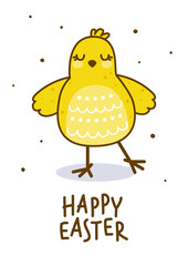 Easter greeting card with cute chicken