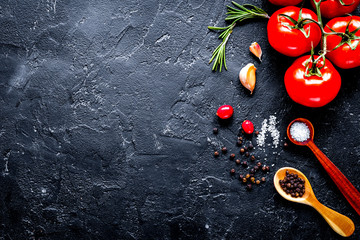 concept cook work on dark background top view mock up