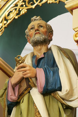 Statue of Saint Peter on the main altar in the Church of Holy Cross in Sisak, Croatia