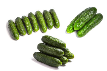Cucumbers set isolated on white background. Gherkins