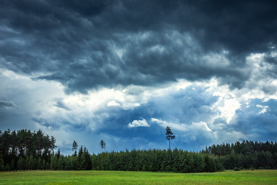Image of dark Storm clouds over the forest
