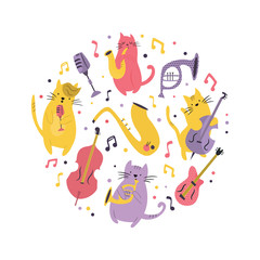 Abstract circle design with funny cats