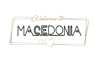 Macedonia  Welcome to text Neon lettering typography. Word for logotype, badge, icon, postcard, logo, banner Vector Illustration.