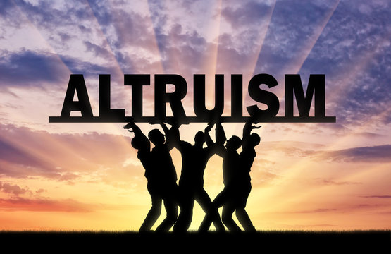 Group of altruistic men hold the big word altruism