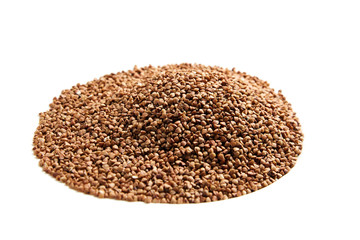 Buckwheat grains. Heap of kernel isolated on white background