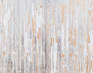 High resolution full frame background of a weathered and faded wooden wall or wood panelling, white paint mostly peeled off.