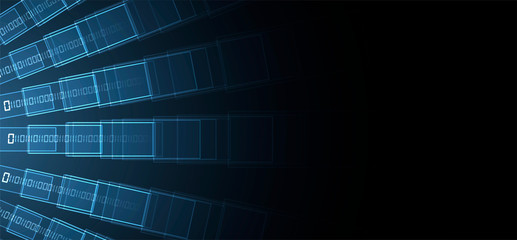 Obraz premium Bytes of binary code run through network. Abstract futuristic technology syberspace