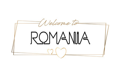 Romania  Welcome to text Neon lettering typography. Word for logotype, badge, icon, postcard, logo, banner Vector Illustration.