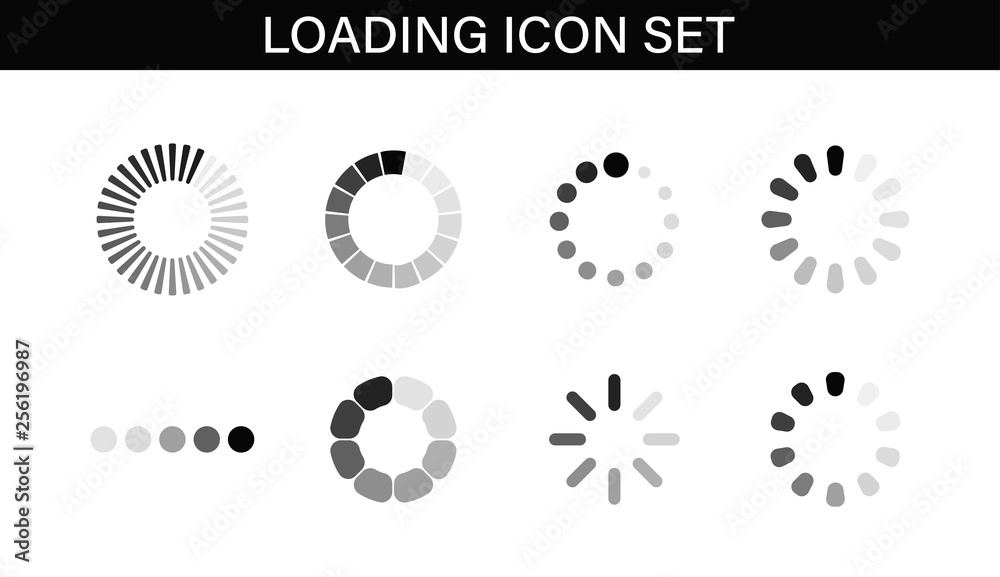 Poster loading icon set. buffer loader or preloader. donload or upload. collection of simple web download. 