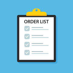 Clipboard Order list. Check list. Vector illustration.