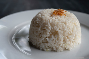 White rice on a white plate