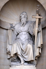 Saint Paul the Apostle, statue on the portal of the Saint Sulpice Church, Paris, France 