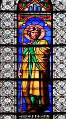 Saint John the Baptist, stained glass windows in the Saint Germain des Pres Church, Paris, France 