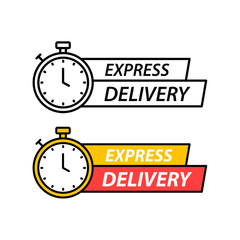 Fototapeta na wymiar Express delivery icon set. Timer and express delivery inscription vector illustration isolated on white background.