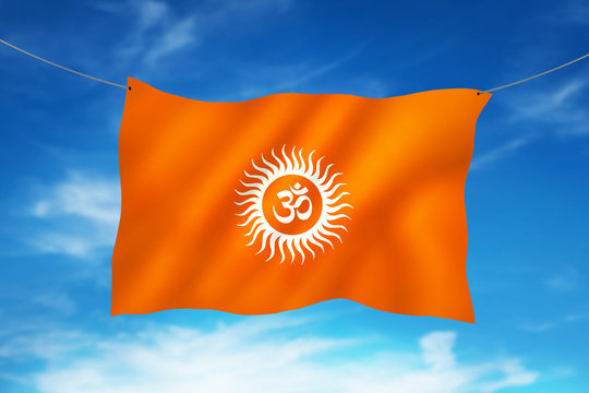Flying Om flag with sky 1