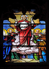 Transfiguration of Jesus, stained glass window in Saint Severin church in Paris, France 