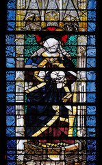 Christ blessing, stained glass window in Saint Severin church in Paris, France