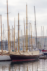 Yachts at the sea harbor in the evening, Barcelona, Spain