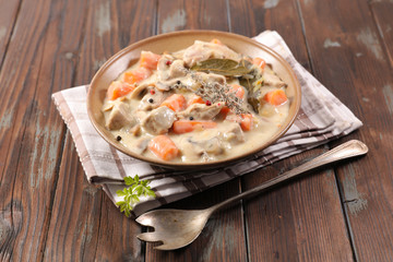 blanquette de veau, veal stew with sauce and vegetable, french gastronomy