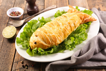 easter meal, baked fish and dough