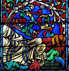 Stained glass window signed by Didron and dated 1864 (?), Date of the end of the restoration campaign entrusted to Viollet-le-Duc, Notre Dame Cathedral in Paris