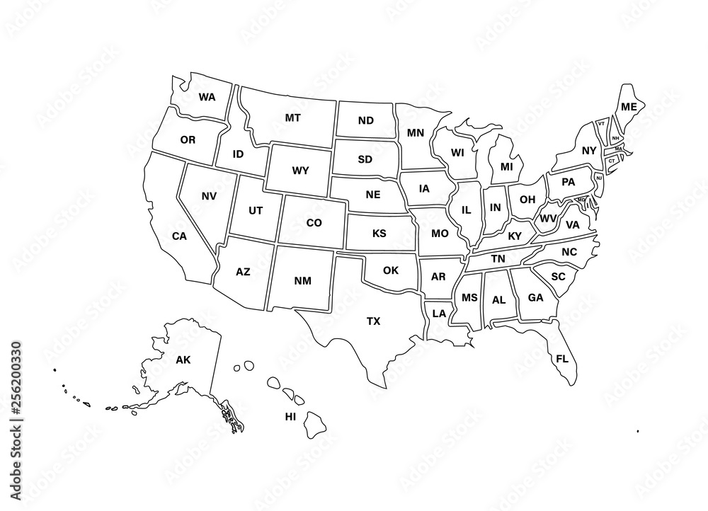 Wall mural blank similar usa map isolated on white background. united states of america usa country. vector tem