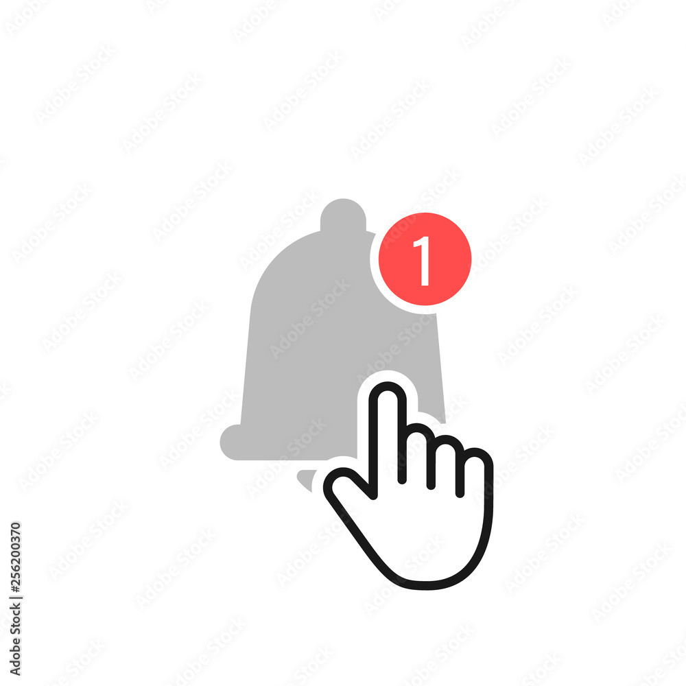 Poster notifications bell icon with bell and cursor hand and different elements. for incoming inbox message