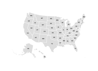 Blank similar USA map isolated on white background. United States of America usa country. Vector template usa for website, design, cover, infographics. Graph illustration. © iiierlok_xolms