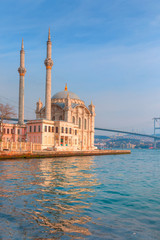 Fototapeta na wymiar Ortakoy mosque and Bosphorus bridge - Istanbul, Turkey