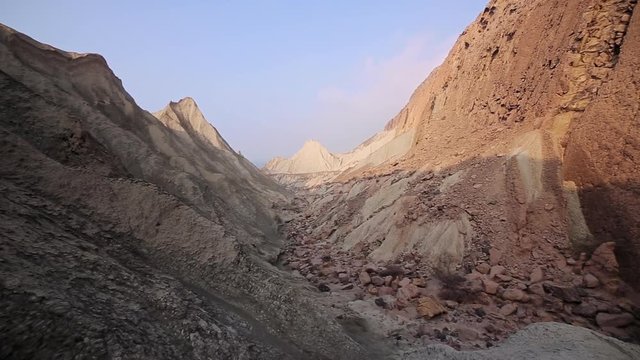 Beautiful view of the colored desert rocky mountains. Hormuz island. Iran