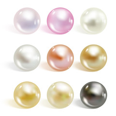 Realistic different colors pearls set.
