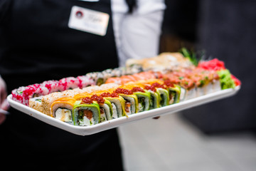 sushi dish food at a restaurant rice with seafood