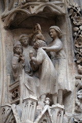 Statues on the Portal on north facade, Notre Dame Cathedral, Paris, UNESCO World Heritage Site in Paris, France 