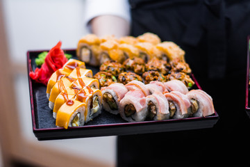 sushi dish food at a restaurant rice with seafood