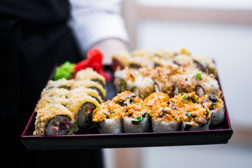 sushi dish food at a restaurant rice with seafood