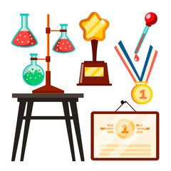 Icons Scientists Discovery Study Vector. Isolated Flat Cartoon Illustration