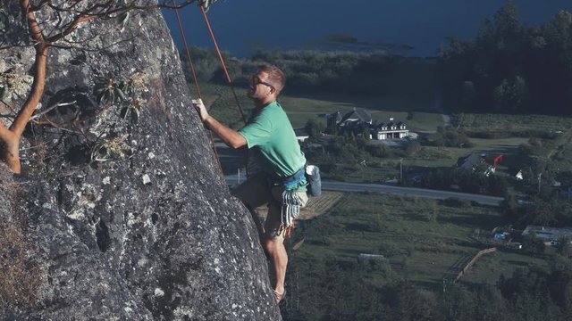 Rock Climber on Mt Erie in Anacortes Washington