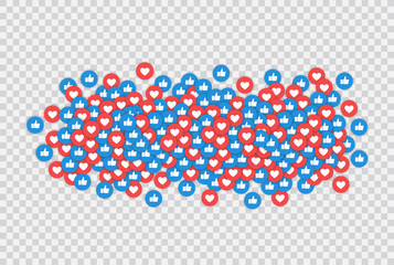 Like and heart icons vector illustration on transparent background.