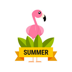 cartoon cute flamingo vector label