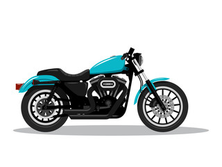 Classic detailed motorcycle in flat style design. Side view. Vector illustration