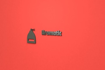 Text Aromatic with brown 3D illustration and red background