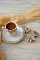 cup of  turkish  coffee on wooden table