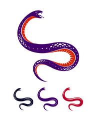 Naklejka premium Venomous snake vintage tattoo, vector drawing of aggressive predator reptile, deadly poisoned serpent symbol, vintage style illustration.