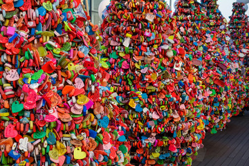 Fototapeta na wymiar Seoul, South Korea - 17 March 2019: Love padlocks at N Seoul Tower, Namsan, Seoul, Korea