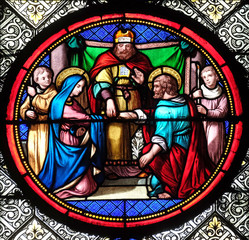 Marriage of St Joseph and Virgin Mary, stained glass window in the Basilica of Saint Clotilde in Paris, France