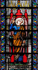 Angel, stained glass window in the Basilica of Saint Clotilde in Paris, France 